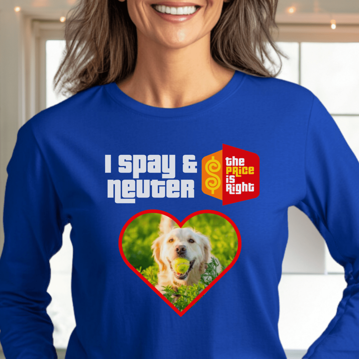 I Spay & Neuter Personalized Photo Price is Right Shirt for Dog & Cat Owners - Blue - S - Long