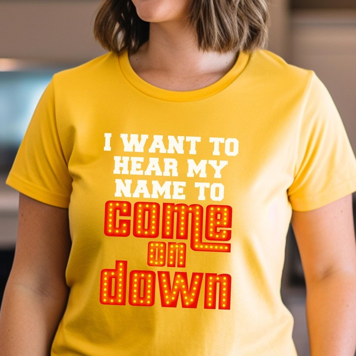 I Want to Hear My Name to Come On Down Price is Right Shirt, Super Fan Retro Tee - Gold - XS -