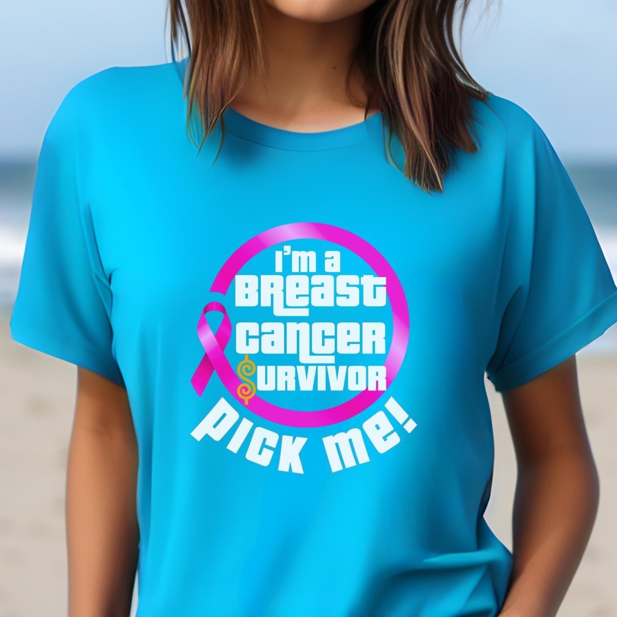 I'm a Breast Cancer Survivor, Pick Me Price is Right Shirt, Pink Ribbon Tee, Fan Gift - Aqua - XS -