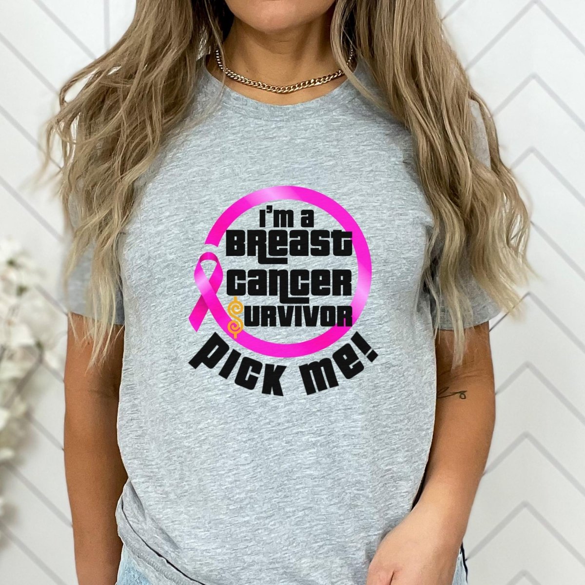 I'm a Breast Cancer Survivor, Pick Me Price is Right Shirt, Pink Ribbon Tee, Fan Gift - Athletic Heather - XS -