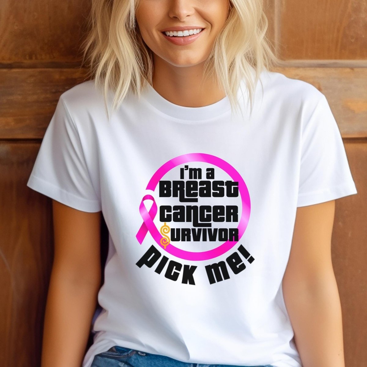 I'm a Breast Cancer Survivor, Pick Me Price is Right Shirt, Pink Ribbon Tee, Fan Gift - White - XS -