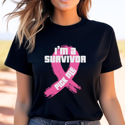 I'm a Survivor Pick Me Price is Right Breast Cancer Awareness Shirt, Pink Ribbon Design - Black - XS -