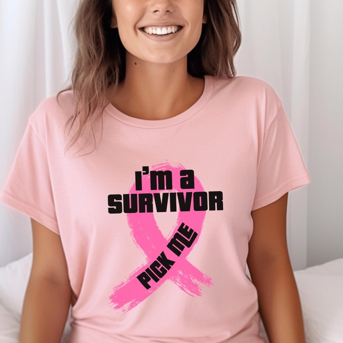 I'm a Survivor Pick Me Price is Right Breast Cancer Awareness Shirt, Pink Ribbon Design - Pink - XS -
