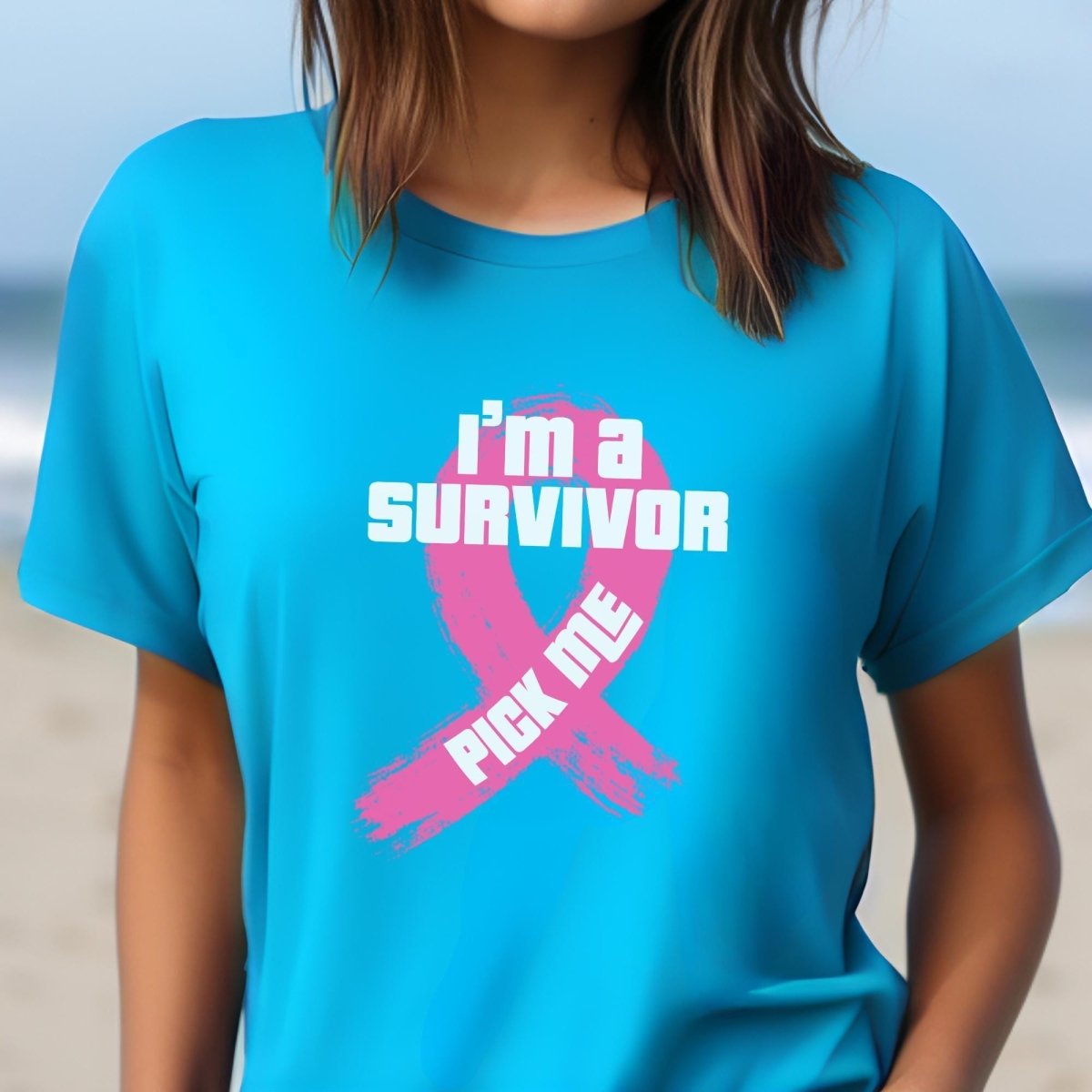 I'm a Survivor Pick Me Price is Right Breast Cancer Awareness Shirt, Pink Ribbon Design - Aqua - XS -