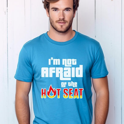 I'm Not Afraid of the Hot Seat, Price is Right Contestant Tee, Retro Game Show Fan Tee - Aqua - XS -