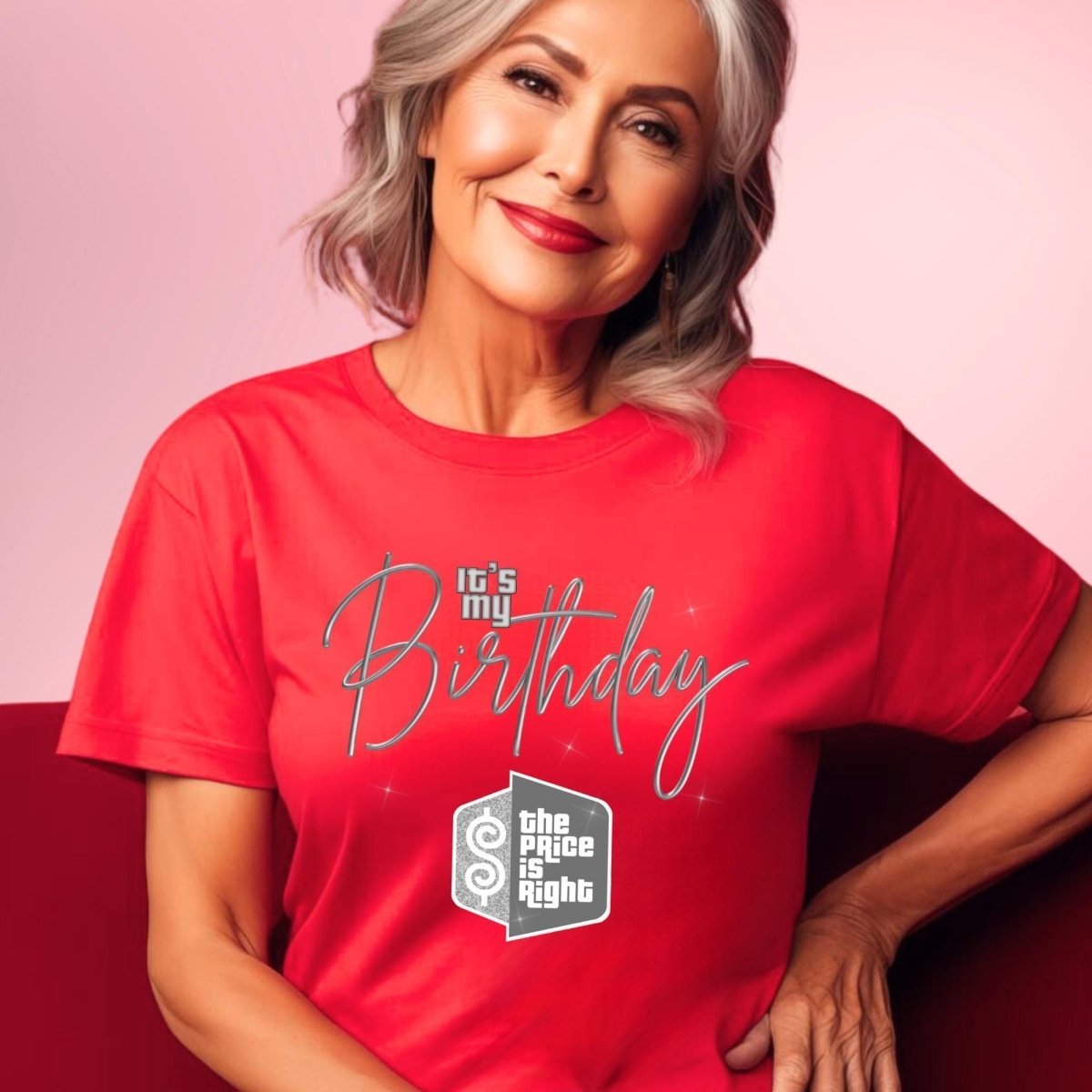 It's My Birthday Price is Right Greyscale Shirt - Red - XS -
