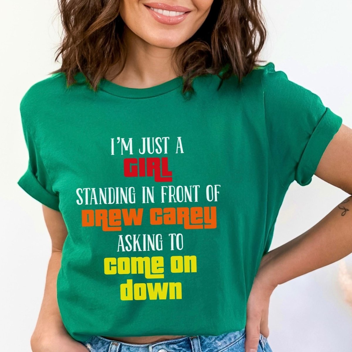Just a Girl Standing in Front of Drew Carey Price is Right Rom-Com Shirt - Kelly - XS -