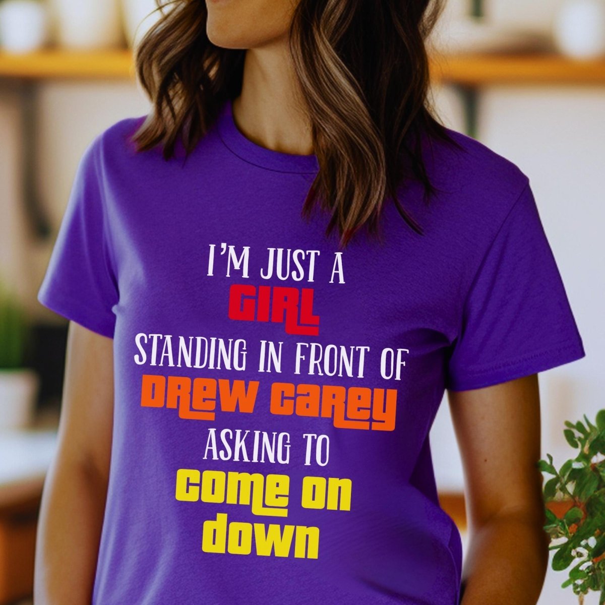 Just a Girl Standing in Front of Drew Carey Price is Right Rom-Com Shirt - Team Purple - XS -