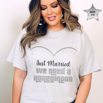 Just Married We Need a Honeymoon Price is Right Couple Fan Tee - Bride - Ash - XS
