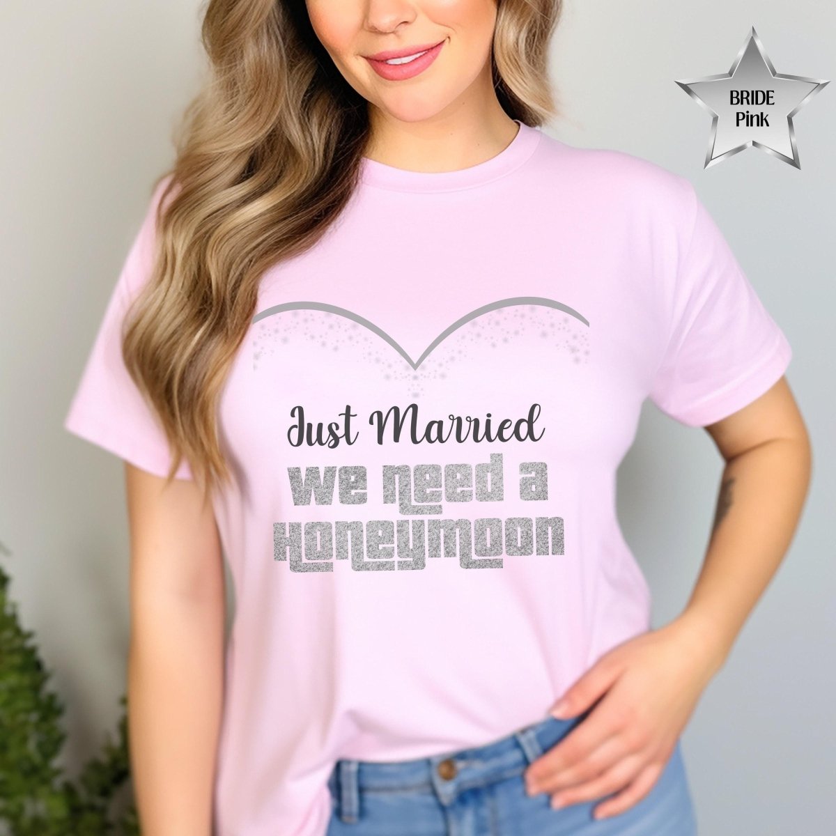 Just Married We Need a Honeymoon Price is Right Couple Fan Tee - Bride - Pink - XS
