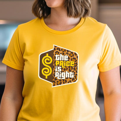 Leopard Print Logo Price is Right Ladies Shirt, Fun Retro Game Show Tee, Ladies Fan Gift - Gold - XS -