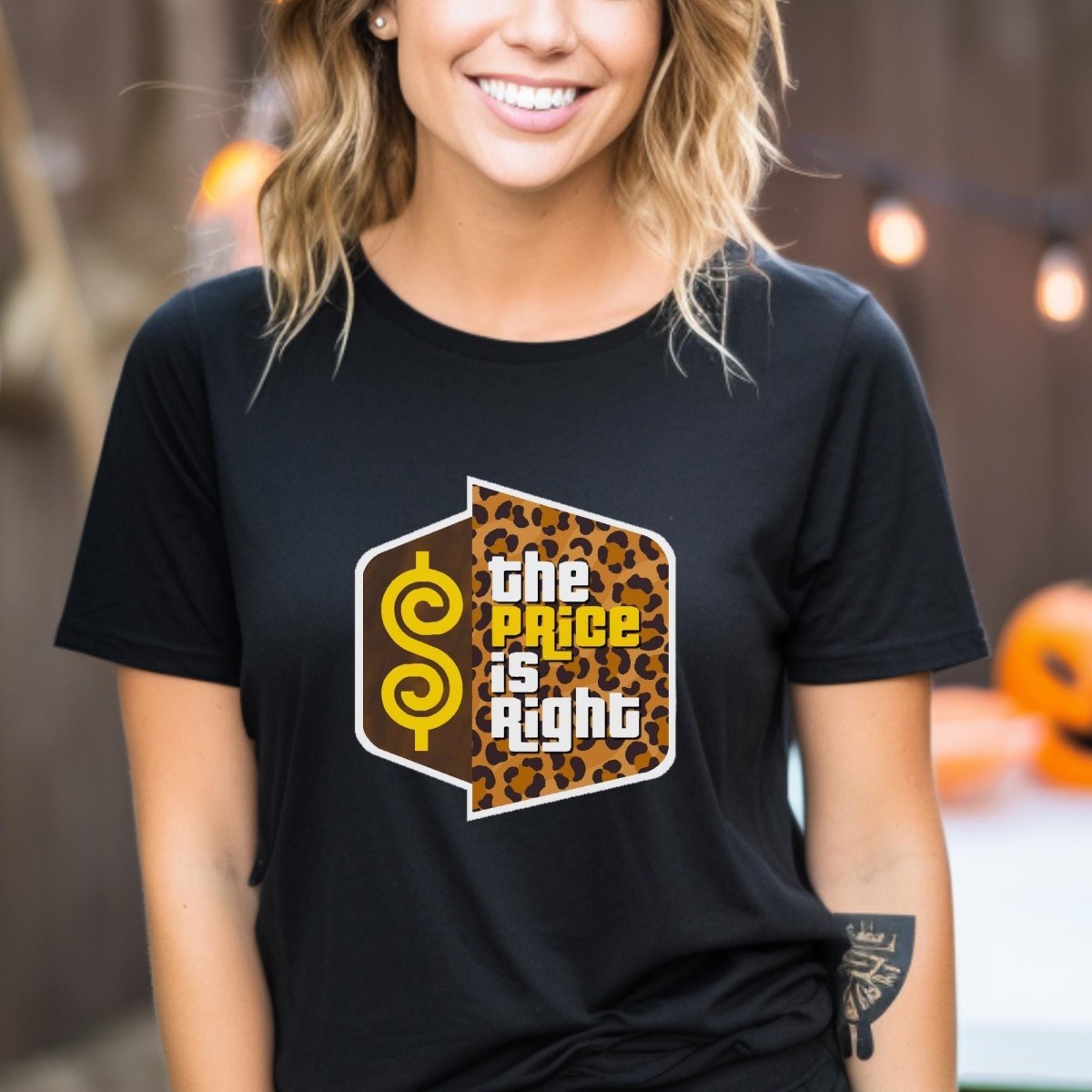 Leopard Print Logo Price is Right Ladies Shirt, Fun Retro Game Show Tee, Ladies Fan Gift - Black - XS -