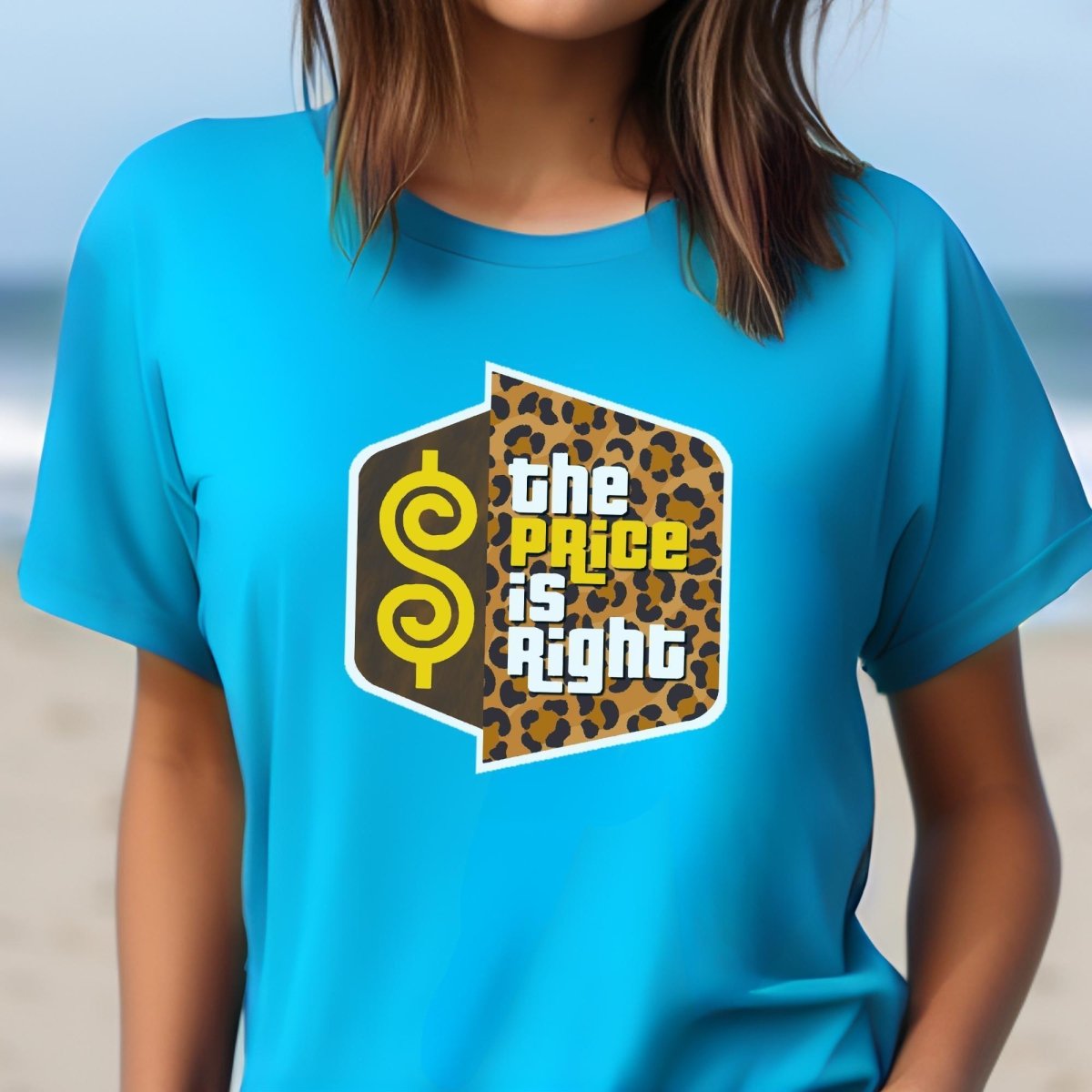 Leopard Print Logo Price is Right Ladies Shirt, Fun Retro Game Show Tee, Ladies Fan Gift - Aqua - XS -