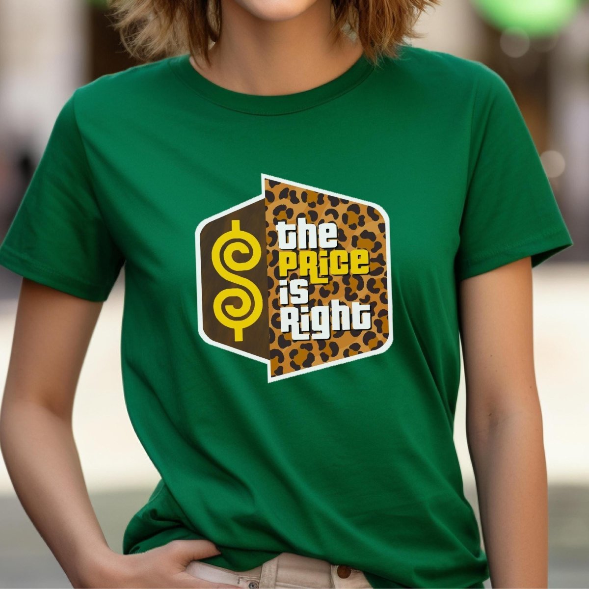 Leopard Print Logo Price is Right Ladies Shirt, Fun Retro Game Show Tee, Ladies Fan Gift - Kelly - XS -