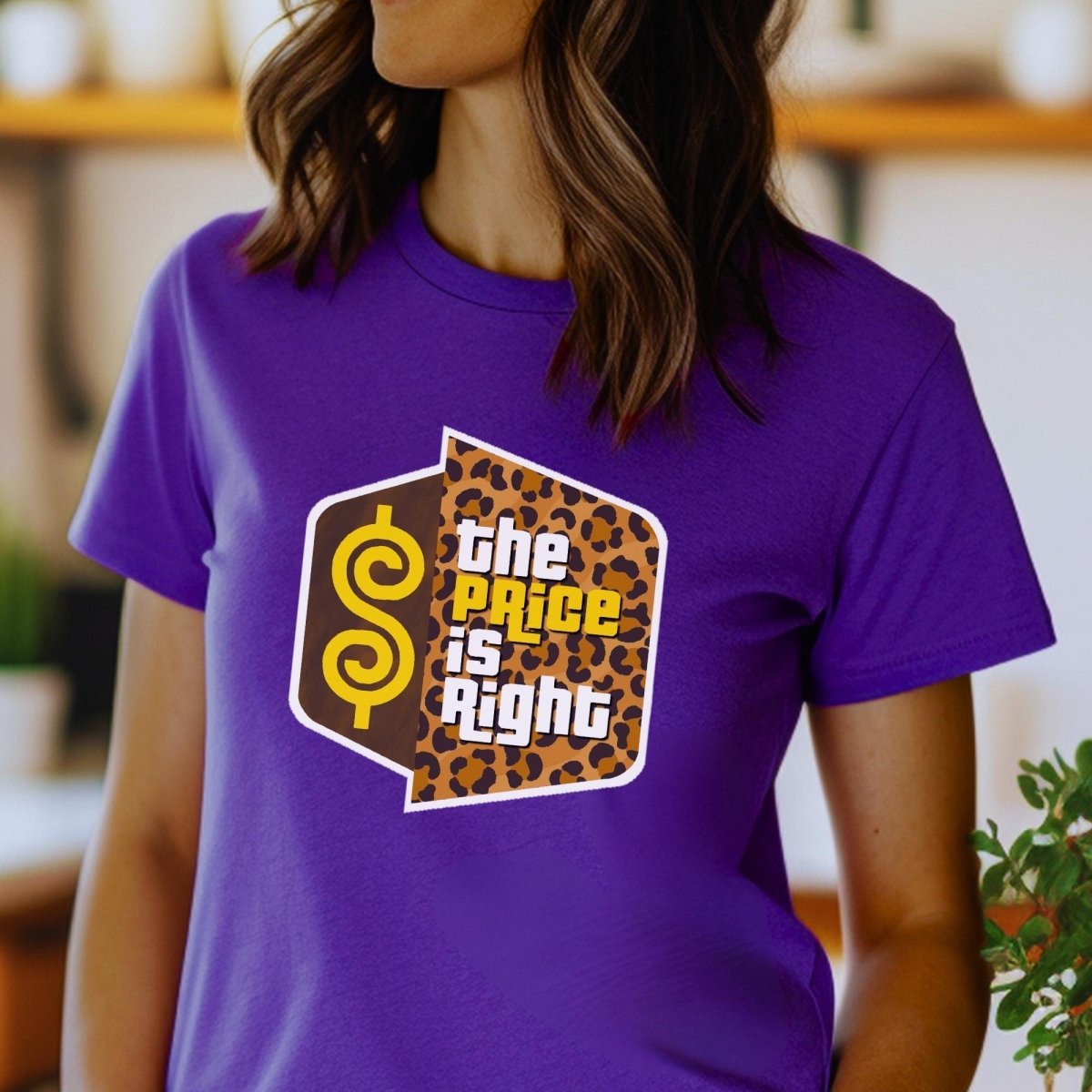 Leopard Print Logo Price is Right Ladies Shirt, Fun Retro Game Show Tee, Ladies Fan Gift - Team Purple - XS -