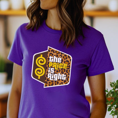 Leopard Print Logo Price is Right Ladies Shirt, Fun Retro Game Show Tee, Ladies Fan Gift - Team Purple - XS -