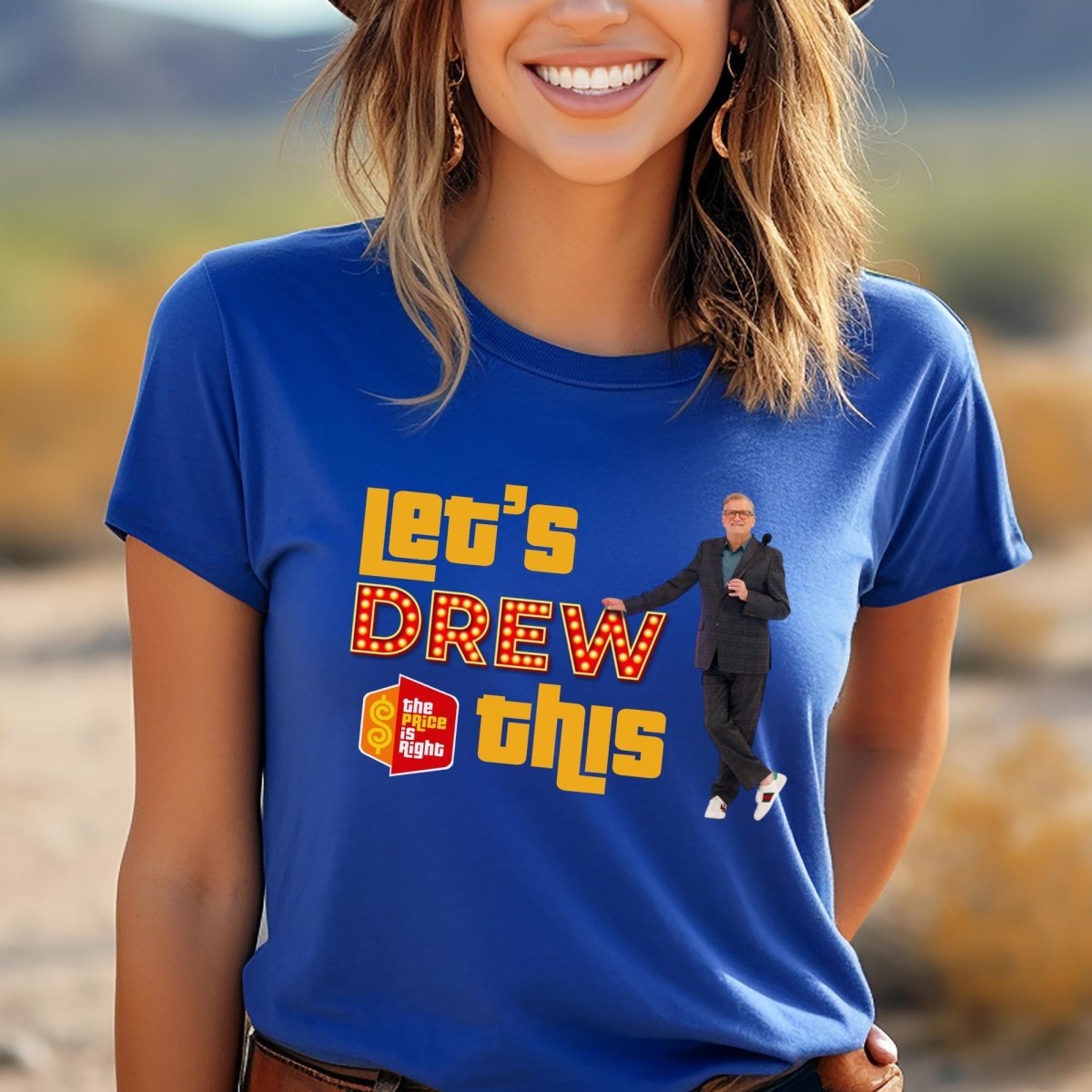 Let's DREW This Price is Right Drew Carey Fan Shirt, Funny Retro Game Show Contestant Tee - True Royal - XS -