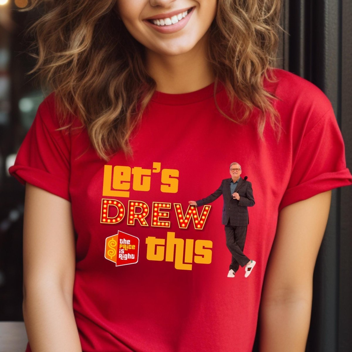 Let's DREW This Price is Right Drew Carey Fan Shirt, Funny Retro Game Show Contestant Tee - Red - XS -
