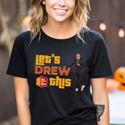 Let's DREW This Price is Right Drew Carey Fan Shirt, Funny Retro Game Show Contestant Tee - Black - XS -