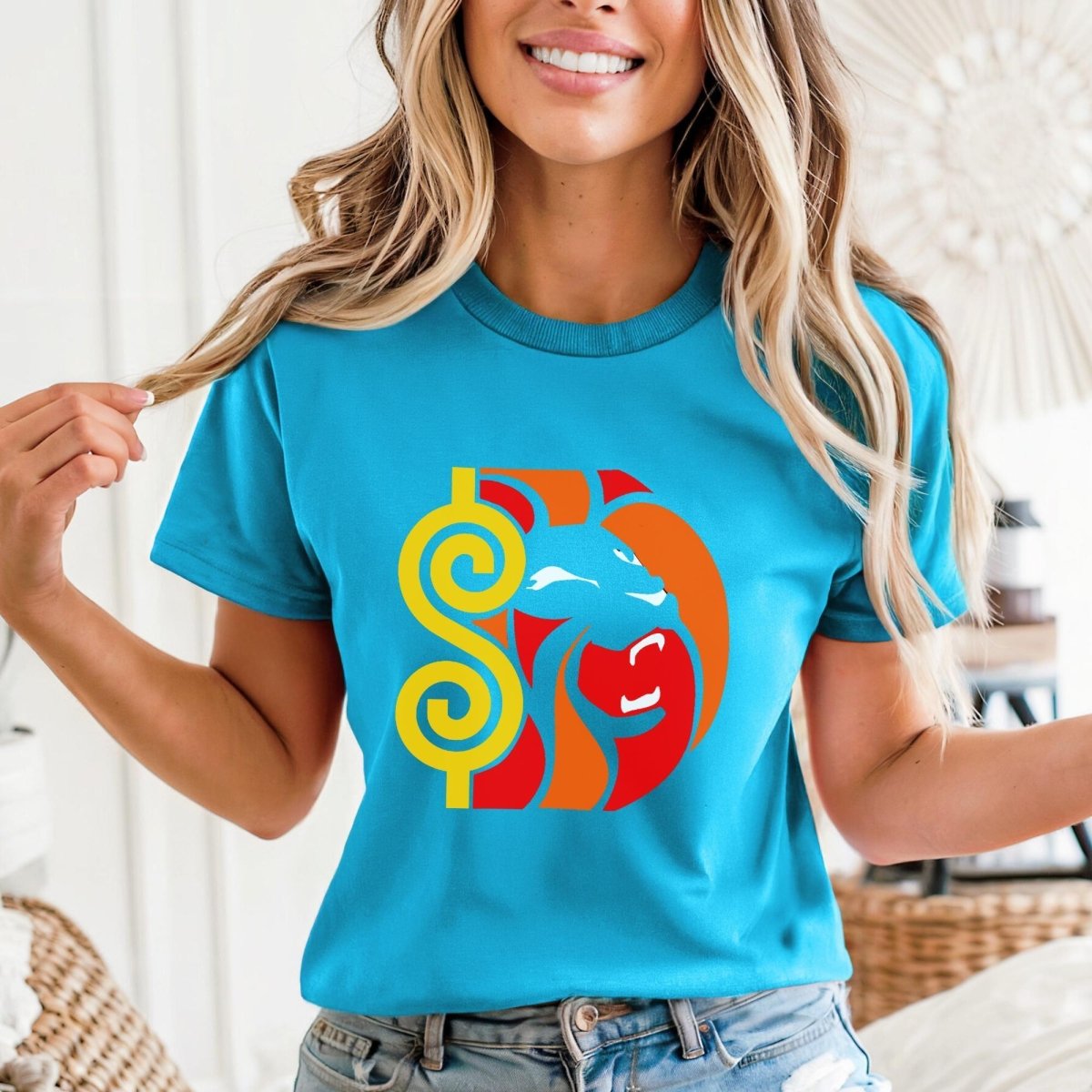 Lion's Share Roar Price is Right Shirt, Lion Head Design Tee, Bold Fan Gift - Aqua - XS -