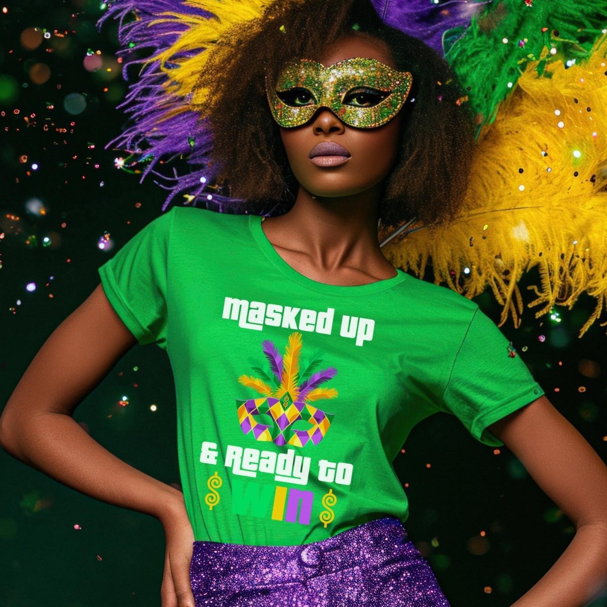 Masked Up and Ready to Win Price is Right Shirt, Mardi Gras Tee, Fan Gift - Kelly - XS -