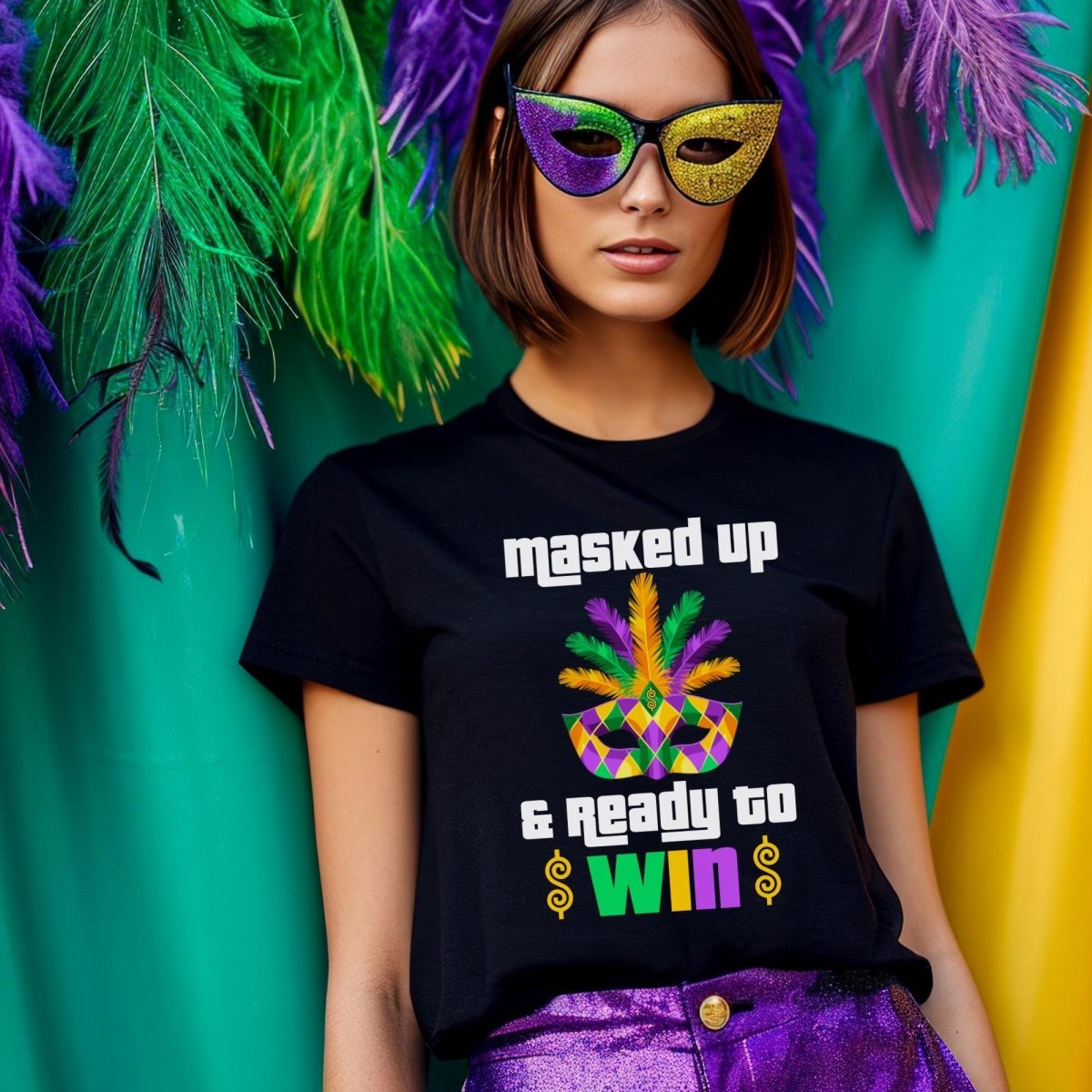 Masked Up and Ready to Win Price is Right Shirt, Mardi Gras Tee, Fan Gift - Black - XS -