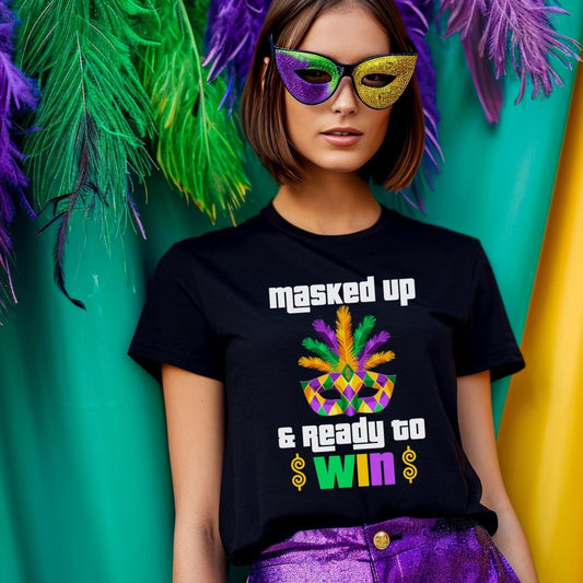 Masked Up and Ready to Win Price is Right Shirt, Mardi Gras Tee, Fan Gift - Black - XS -