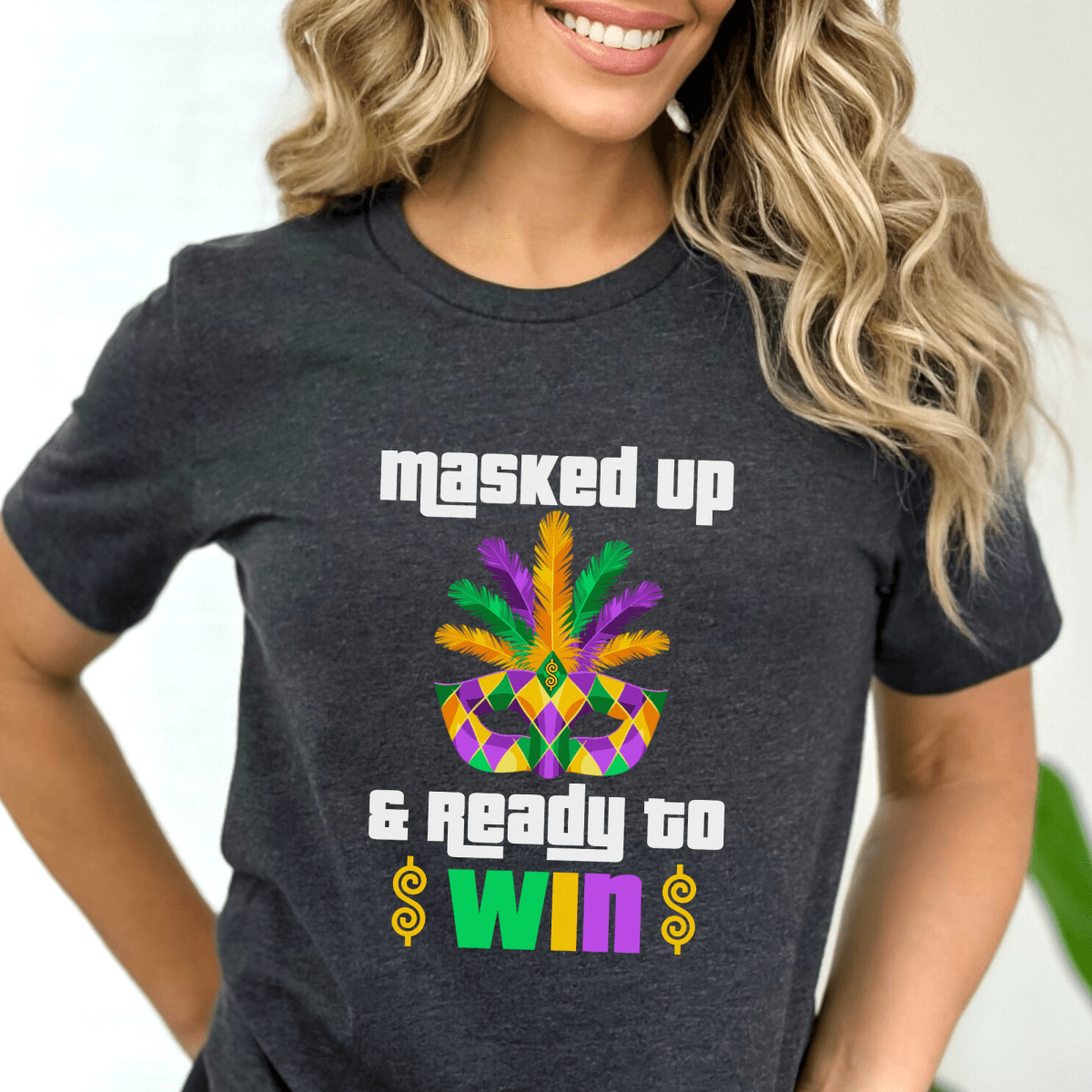 Masked Up and Ready to Win Price is Right Shirt, Mardi Gras Tee, Fan Gift - Dark Grey Heather - XS -