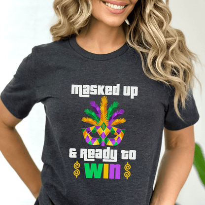 Masked Up and Ready to Win Price is Right Shirt, Mardi Gras Tee, Fan Gift - Dark Grey Heather - XS -