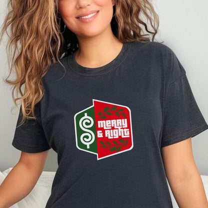 Merry and Bright Price is Right Christmas Shirt, Holiday Logo Tee, Festive Fan Gift - Dark Grey Heather - XS -