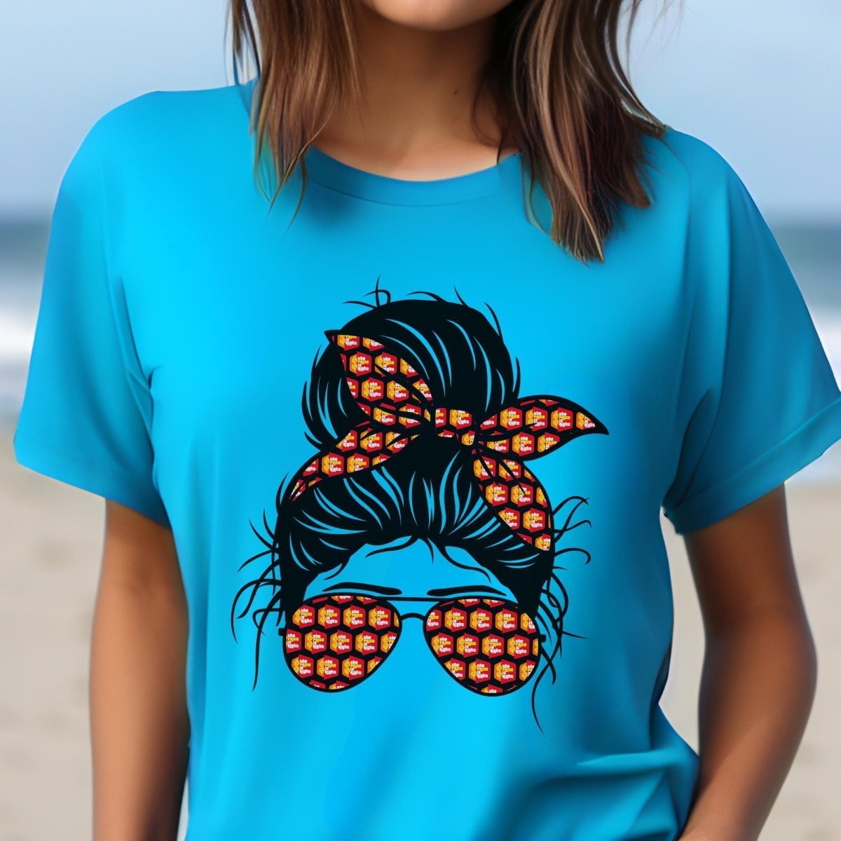Messy Bun Price is Right Shirt, Sunglasses Logo Design Tee, Game Show Fan - Aqua - XS -