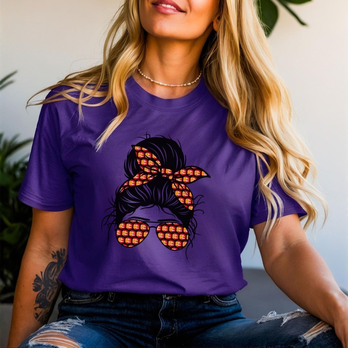 Messy Bun Price is Right Shirt, Sunglasses Logo Design Tee, Game Show Fan - Team Purple - XS -
