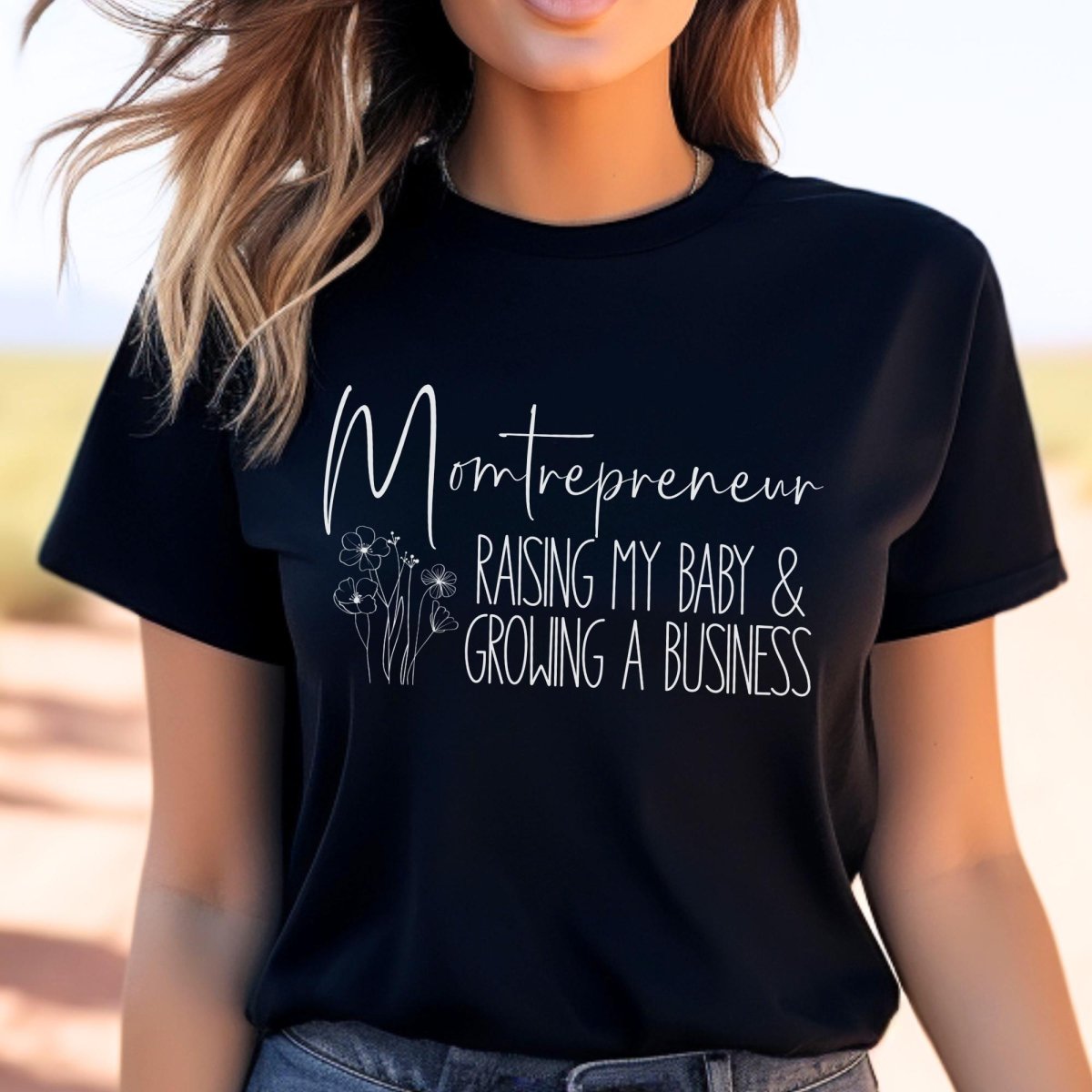Momtrepreneur Raising My Baby and Growing a Business Shirt, Mom Boss Tee - Black - XS -