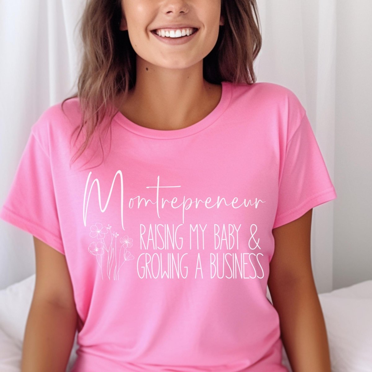 Momtrepreneur Raising My Baby and Growing a Business Shirt, Mom Boss Tee - Charity Pink - XS -