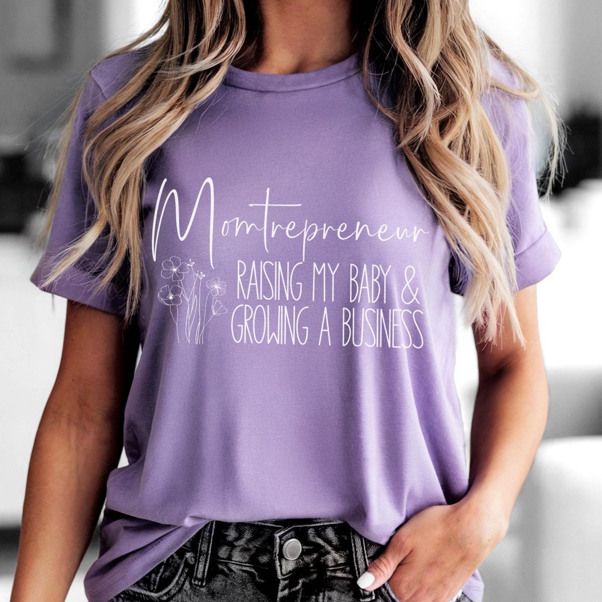 Momtrepreneur Raising My Baby and Growing a Business Shirt, Mom Boss Tee - Heather Team Purple - XS -