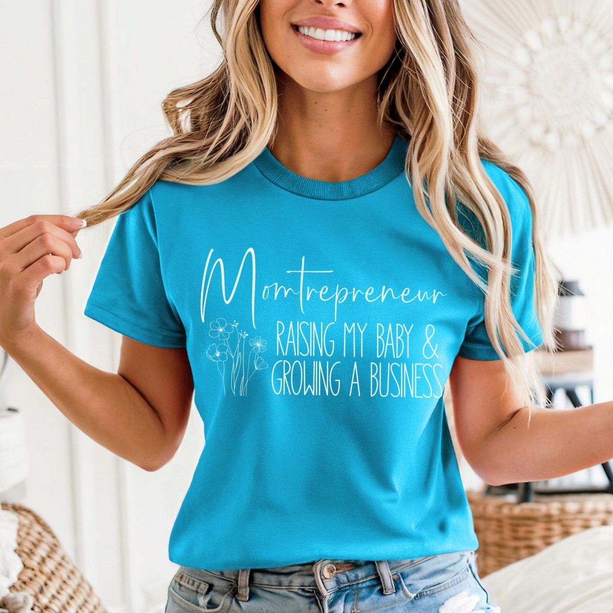 Momtrepreneur Raising My Baby and Growing a Business Shirt, Mom Boss Tee - Aqua - XS -