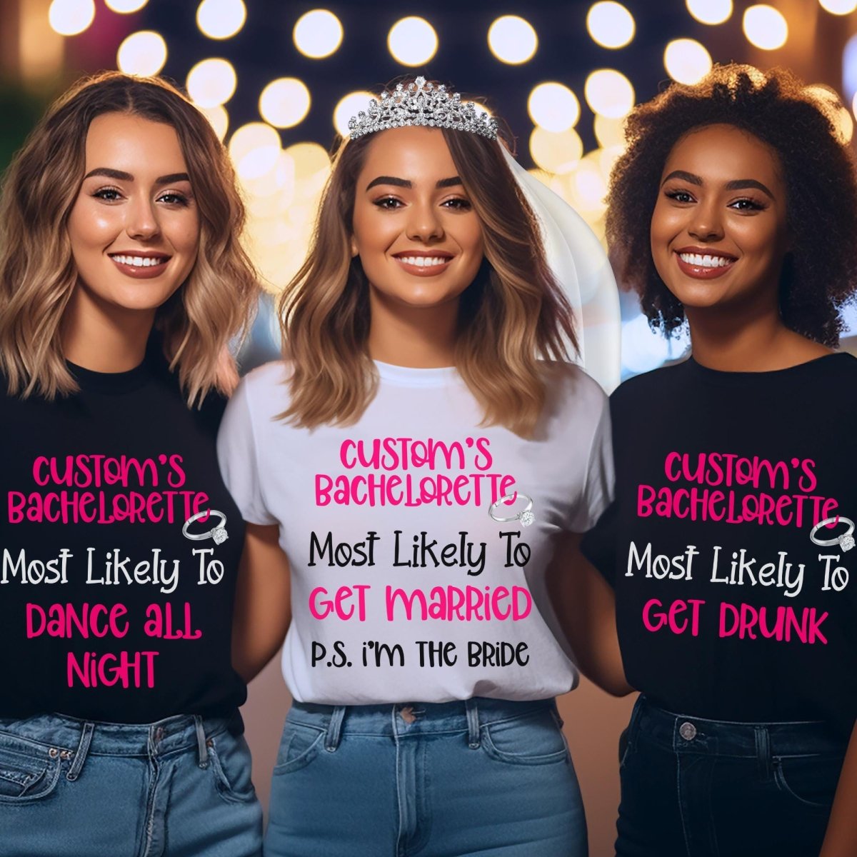 Most Likely To Personalized Bachelorette Group Shirt for the Party - White - XS -