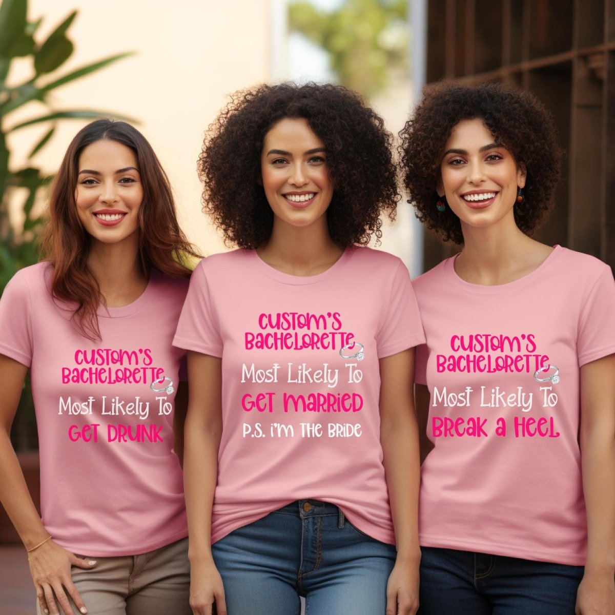 Most Likely To Personalized Bachelorette Group Shirt for the Party - Pink - XS -