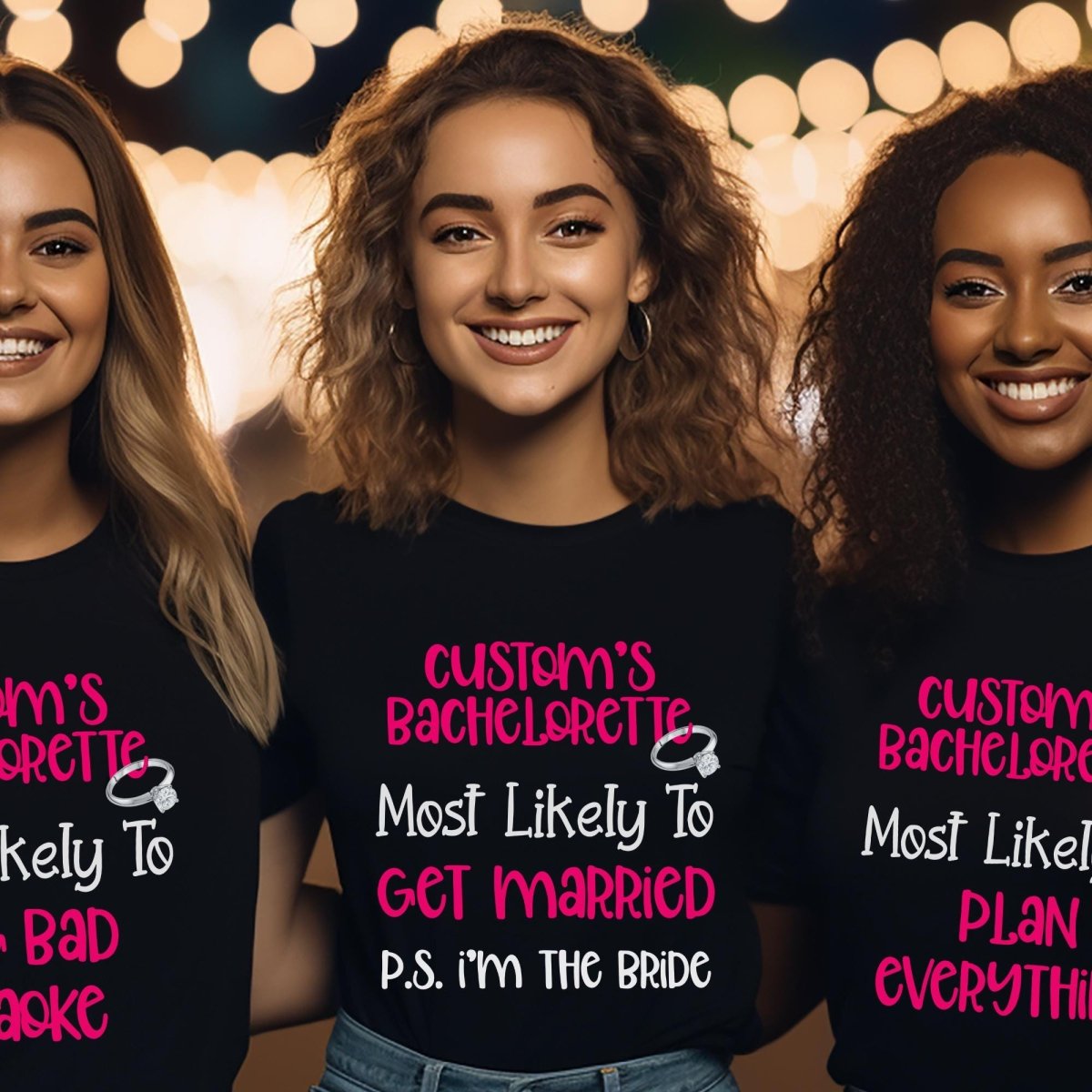 Most Likely To Personalized Bachelorette Group Shirt for the Party - Black - XS -