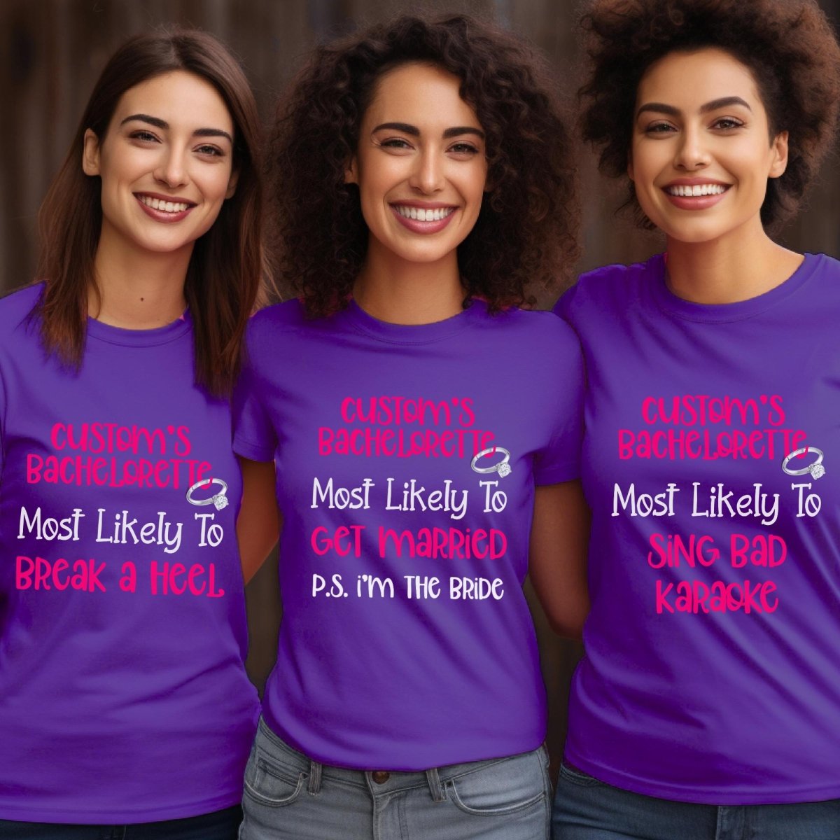 Most Likely To Personalized Bachelorette Group Shirt for the Party - Team Purple - XS -