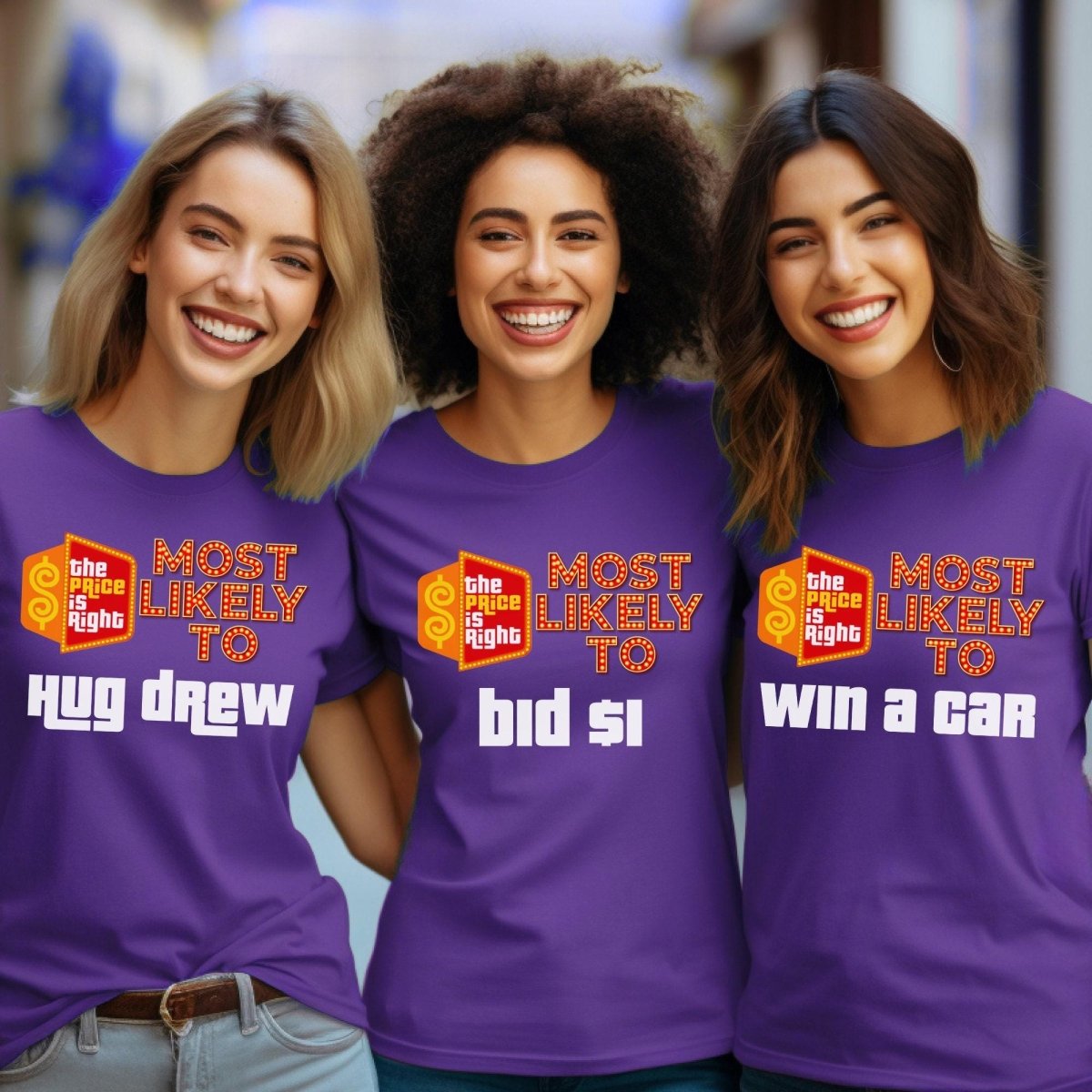 Most Likely To Price is Right Group Shirt with Personalized Quotes for Everyone in Your Crew - XS - Purple - Short
