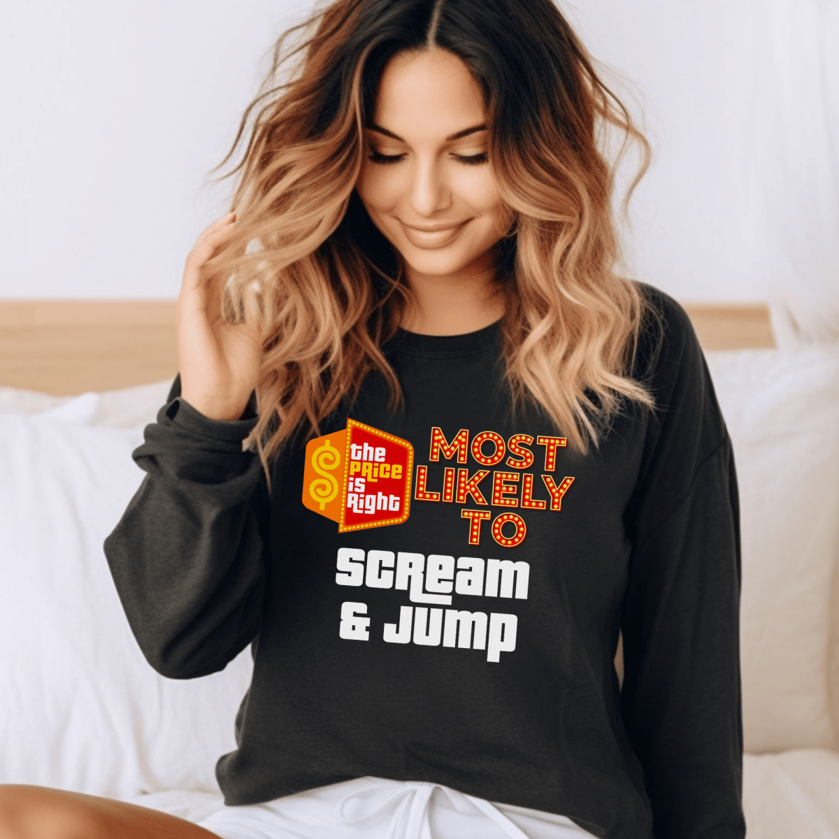 Most Likely To Price is Right Group Shirt with Personalized Quotes for Everyone in Your Crew - S - Black - Long