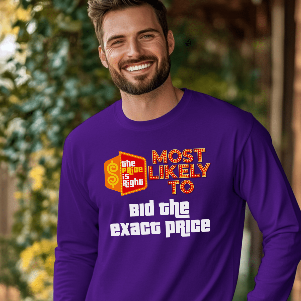 Most Likely To Price is Right Group Shirt with Personalized Quotes for Everyone in Your Crew - S - Purple - Long
