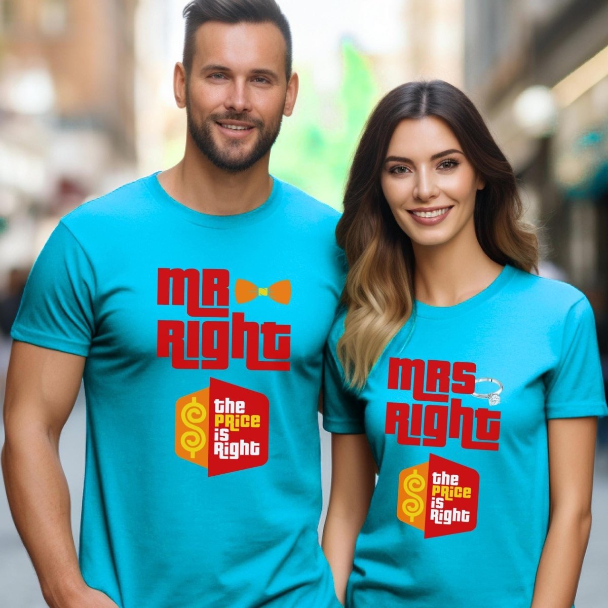 Mr. Right Mrs. Right Price is Right Shirt for Married Couple, Newlywed Tee for Honeymoon - Aqua - XS - Mr. Right
