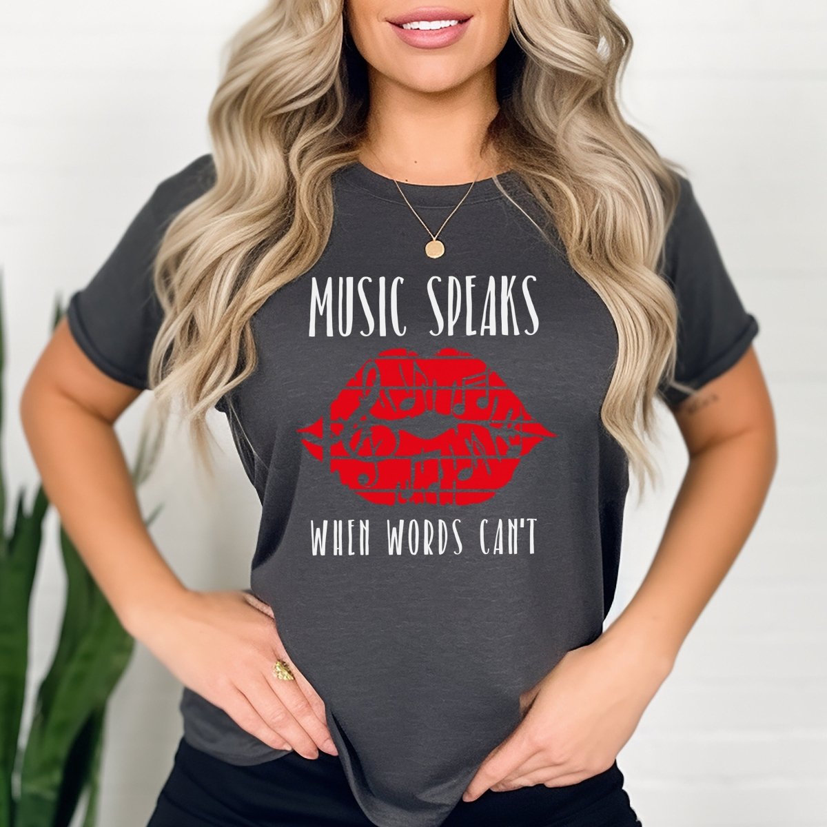Music Speaks When Words Cant Shirt, Music Teacher Gift Tee Idea - Dark Grey Heather - XS -