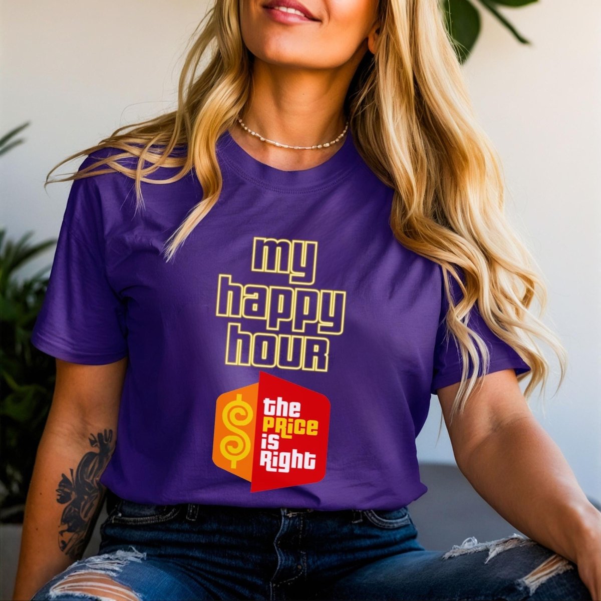 My Happy Hour Price is Right Shirt for Fans of the Classic 11AM TV Show - Team Purple - XS -