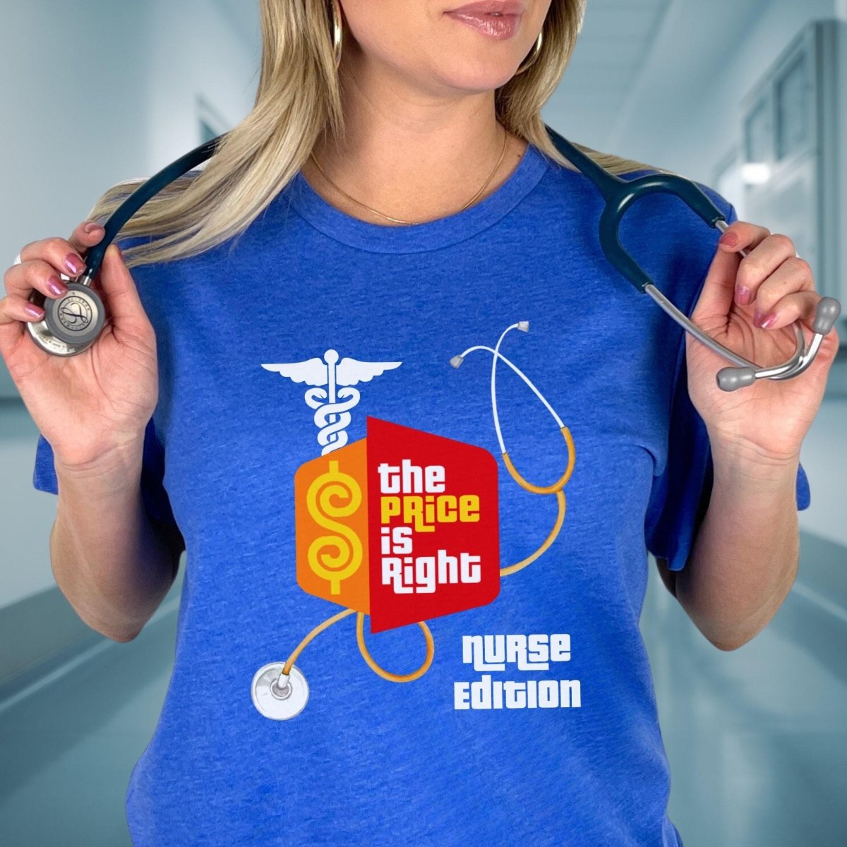Nurse Edition Stethoscope Logo Price is Right RN Shirt, Funny Nursing Fan Gift - Heather True Royal - XS -
