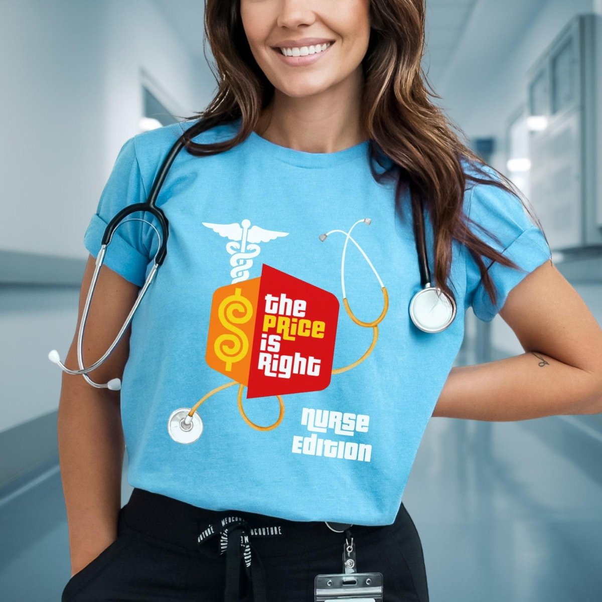 Nurse Edition Stethoscope Logo Price is Right RN Shirt, Funny Nursing Fan Gift - Heather Aqua - XS -