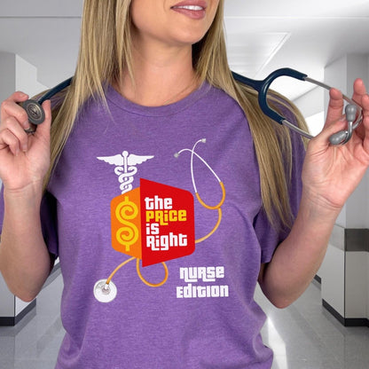 Nurse Edition Stethoscope Logo Price is Right RN Shirt, Funny Nursing Fan Gift - Heather Team Purple - XS -