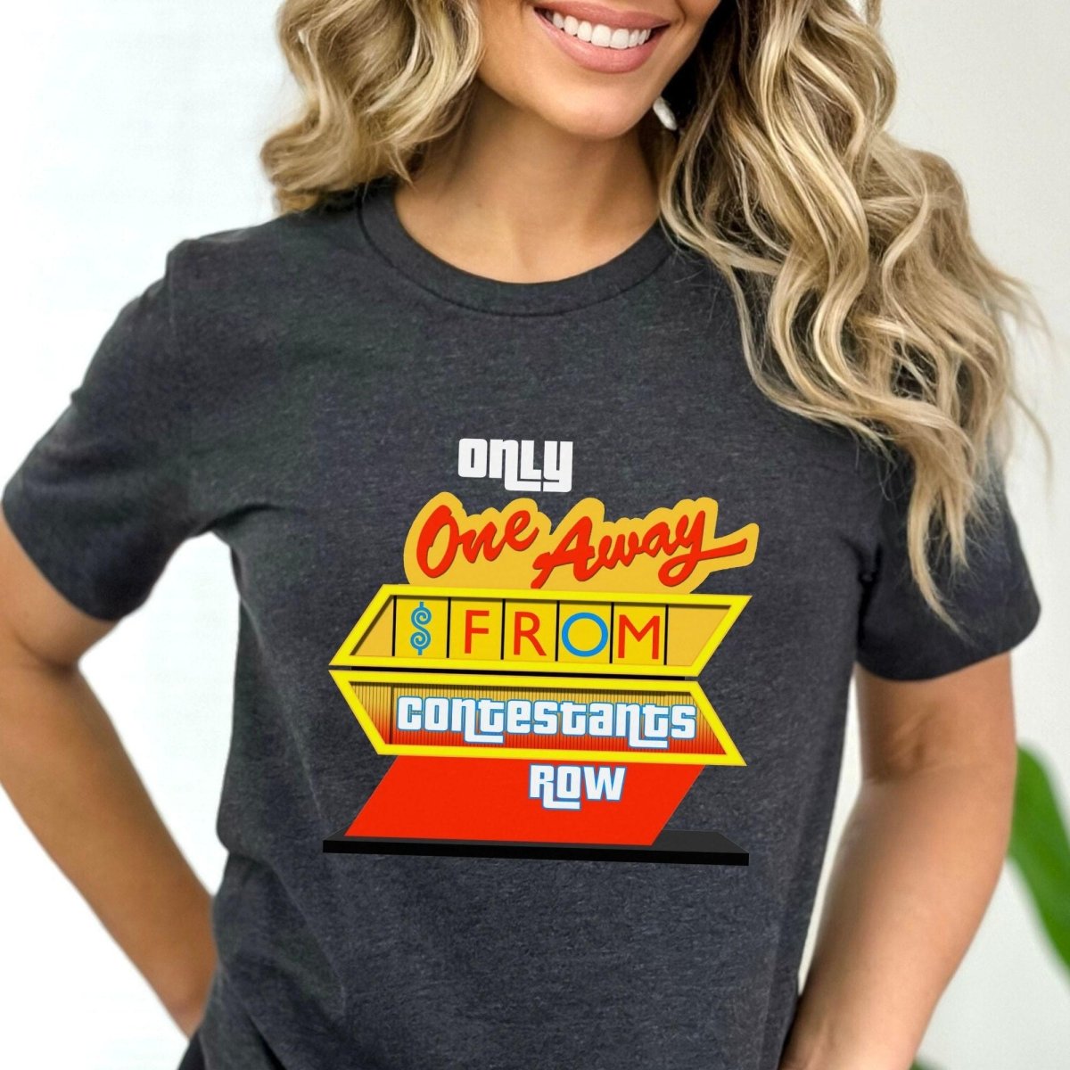 One Away from Contestants Row Price is Right Shirt, Retro Game Show Fan Gift Tee - Dark Grey Heather - XS -